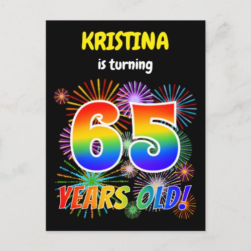 65th Birthday _ Fun Fireworks Rainbow Look 65 Postcard