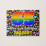 [ Thumbnail: 65th Birthday — Fun, Loving Heart Shapes + “65” Jigsaw Puzzle ]