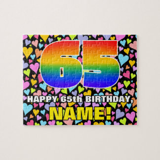 65th Birthday — Fun, Loving Heart Shapes + “65” Jigsaw Puzzle