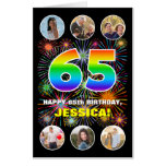 [ Thumbnail: 65th Birthday: Fun Rainbow #, Custom Name + Photos Card ]