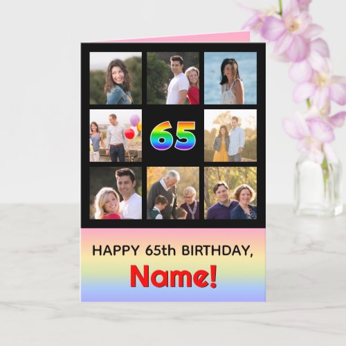 65th Birthday Fun Rainbow  Custom Photos  Name Card