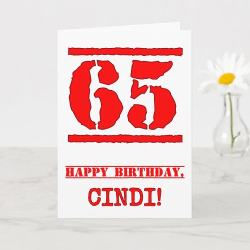 65th Birthday Fun Red Rubber Stamp Inspired Look Card