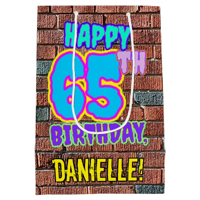 65th Birthday: Fun, Urban Graffiti Inspired Look Medium Gift Bag (Back)