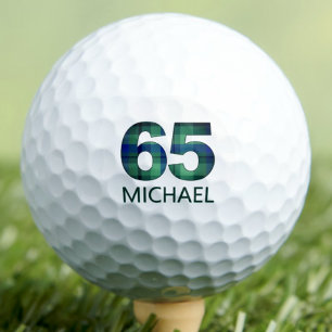 65th Birthday Gift for Dad Green 65 Tartan Custom Golf Balls