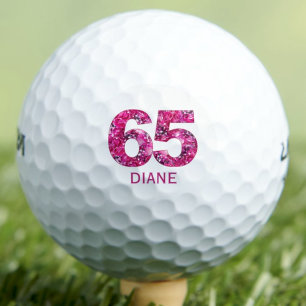 65th Birthday Gift for Friend - 65 Pink Floral Golf Balls