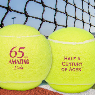 65th Birthday Gift for Her Pink 65 Amazing Custom Tennis Balls