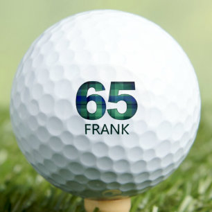 65th Birthday Gift for Uncle Blue Green 65 Plaid Golf Balls