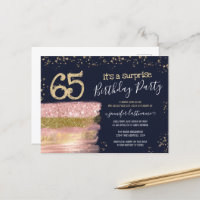 65th Birthday Glitter Cake Surprise Party Postcard