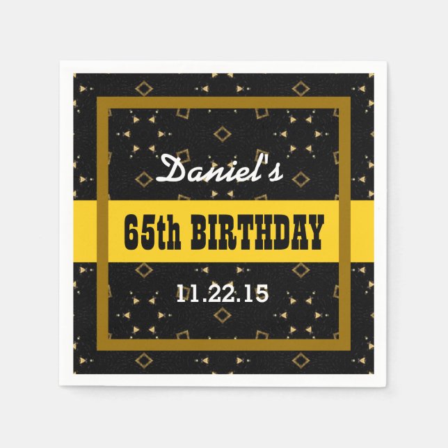 65th Birthday GOLD and BLACK Confetti Custom V01F6 Napkins (Front)