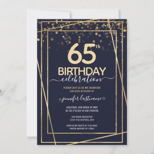 65th Birthday Gold and Blue Invitation