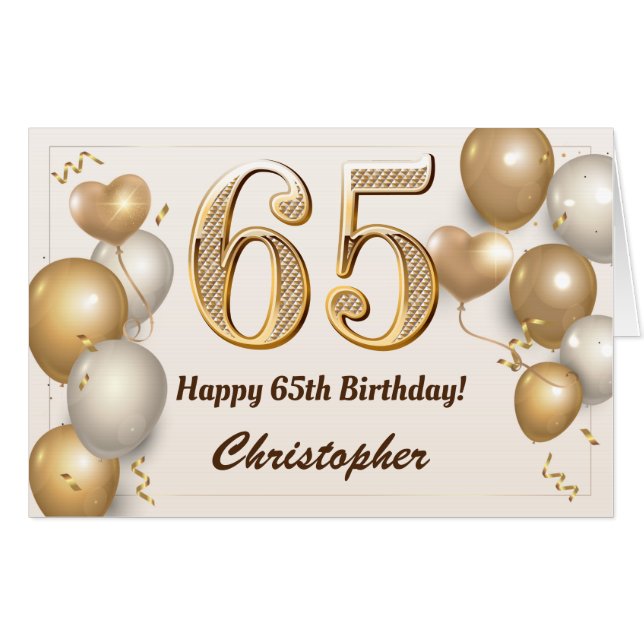 65th Birthday Gold Balloons Confetti Extra Large Card (Front Horizontal)