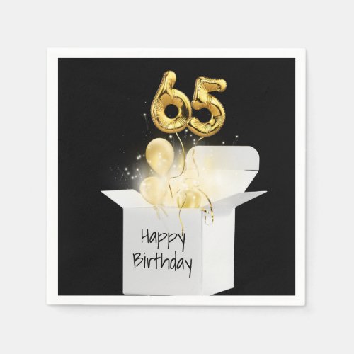 65th Birthday Gold Balloons In White Box Napkins