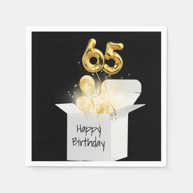 65th Birthday Gold Balloons In White Box Napkins (Front)