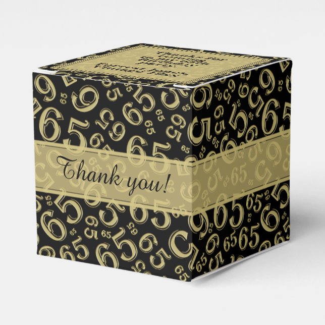 65th Birthday Gold/Black Collage Pattern Favor Boxes (Front Side)