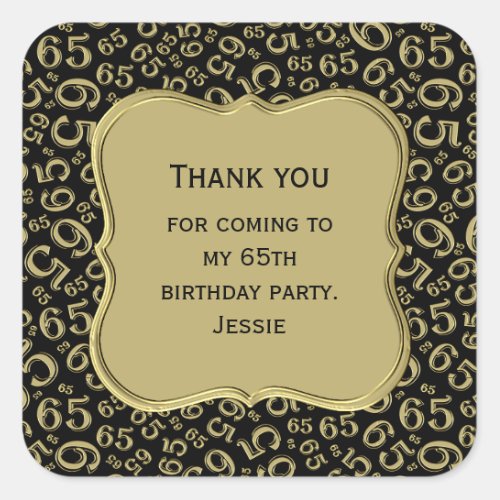 65th Birthday GoldBlack Party Theme  _ Thank you Square Sticker