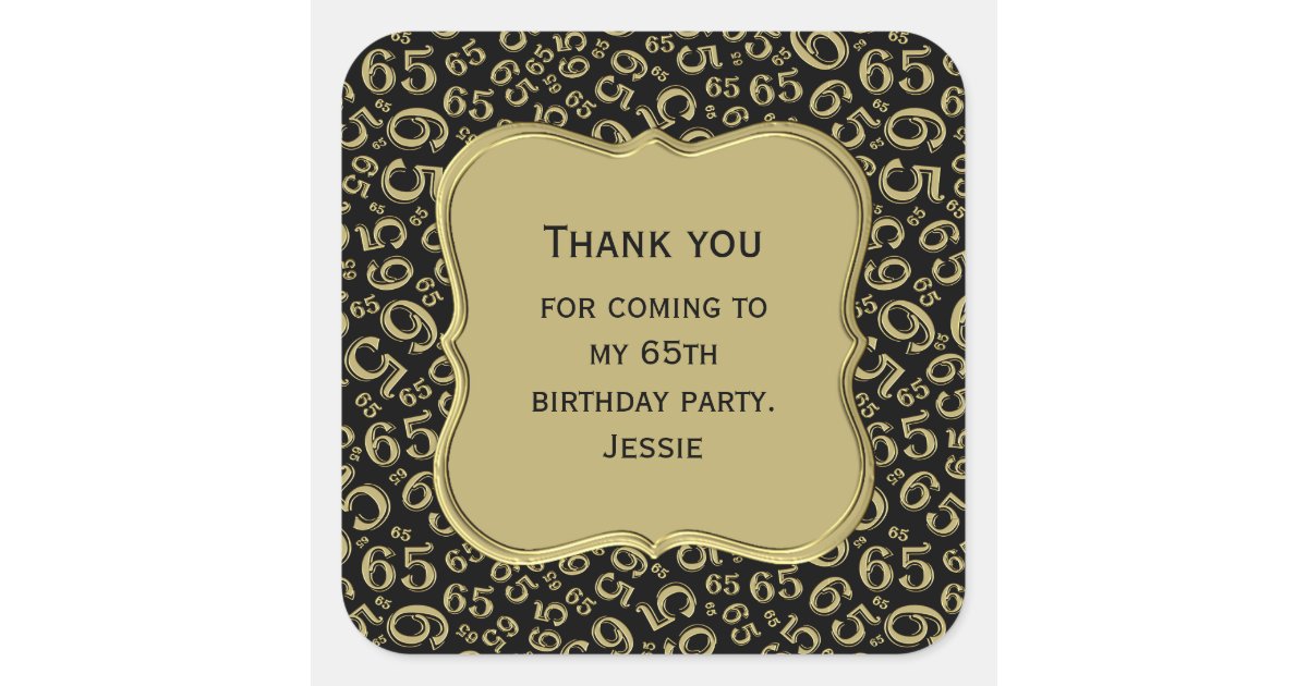 65th Birthday Goldblack Party Theme Thank You Square Sticker Zazzle