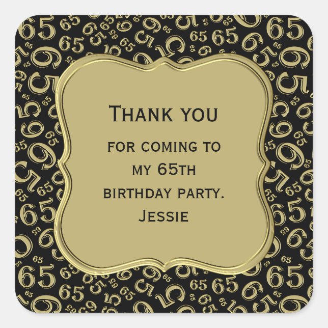 65th Birthday Gold/Black Party Theme  - Thank you Square Sticker (Front)