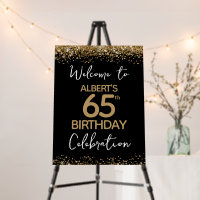 65th Birthday Gold Glitter and Black Welcome Foam
