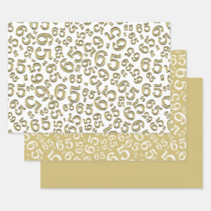 65th Birthday Gold & White Number Pattern 65 Wrapping Paper Sheets