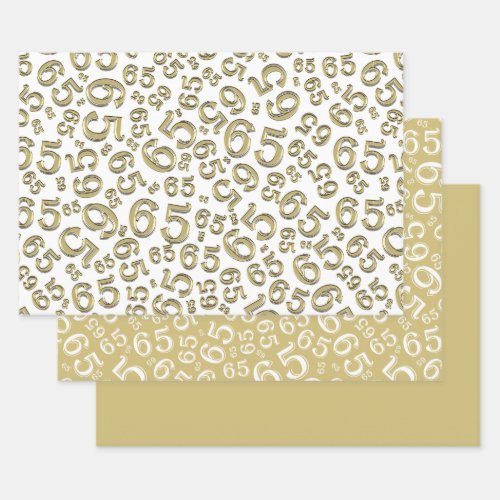 65th Birthday Gold  White Number Pattern 65 Wrapping Paper Sheets