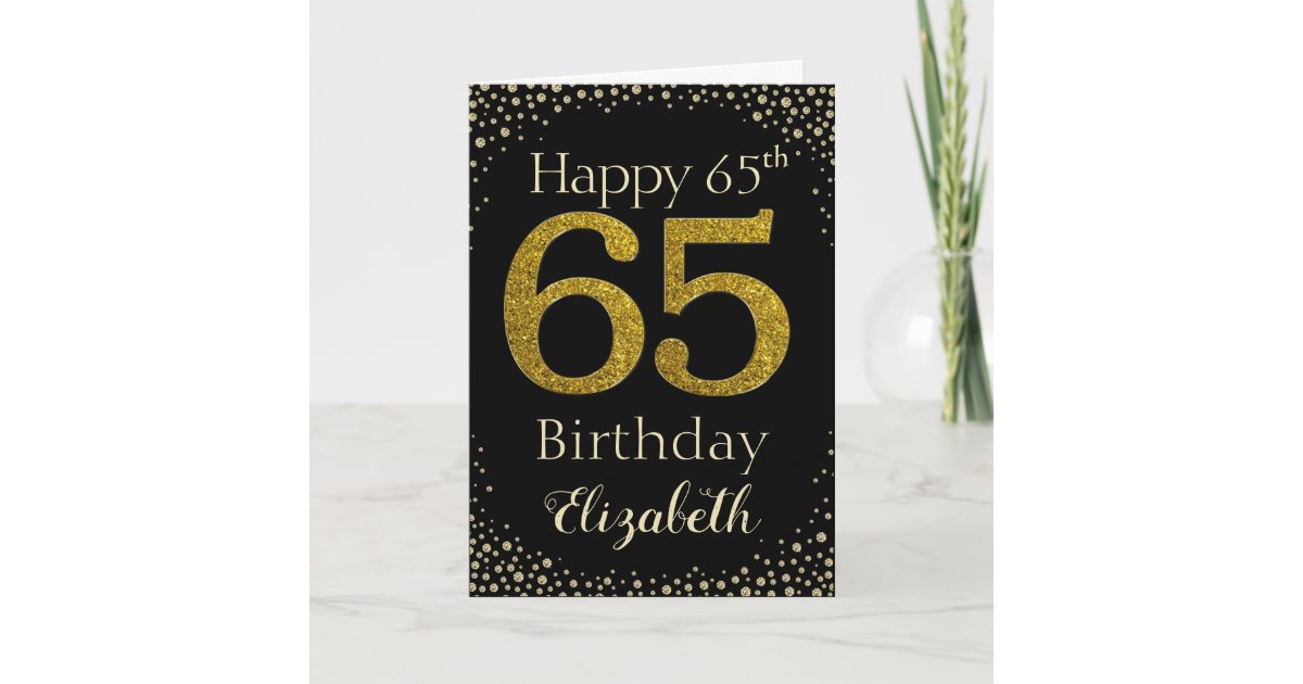 65th Birthday Golden Glitter Card | Zazzle