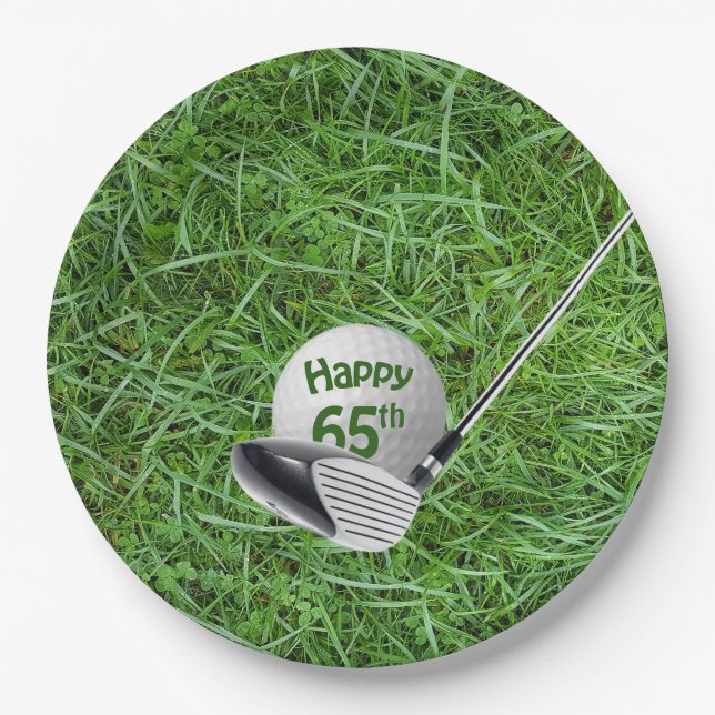 65th Birthday Golf Ball and Club Paper Plate (Front)