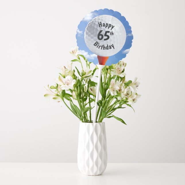 65th Birthday Golf Ball On Red Tee Balloon (Vase)