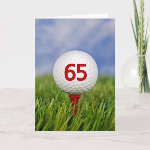 65th Birthday Golf Ball on Red Tee  Card