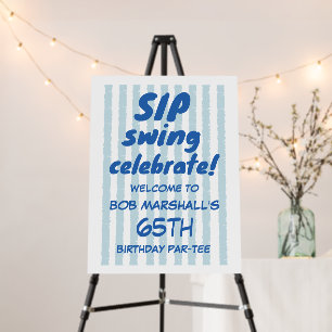 65th Birthday Golf Bold Blue Typography Stripes Foam Board