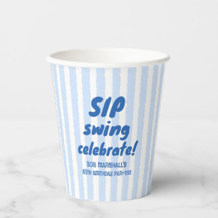 65th Birthday Golf Bold Blue Typography Stripes Paper Cups