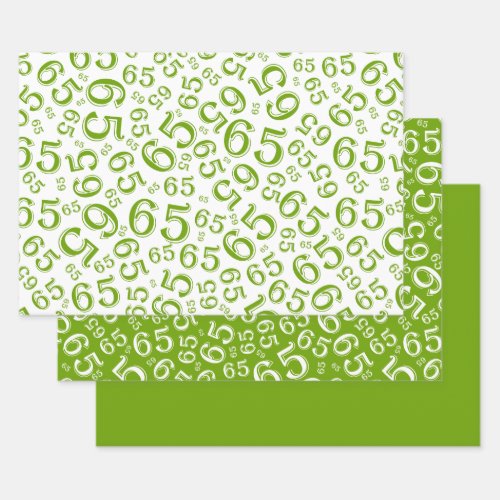 65th Birthday Green  White Number Pattern 65 Wrapping Paper Sheets