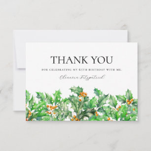 65th Birthday Holly December Birth Flower Custom Thank You Card