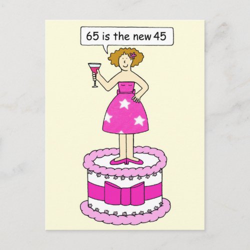 65th Birthday Humor for Her Lady on a Cake Postcard