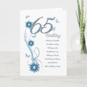65th birthday in teal with flowers and butterfly card