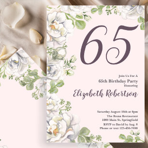65th Birthday Invitation Blush Pink Floral Peonies