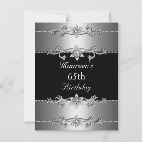 65th Birthday Invitation Elegant Black Silver