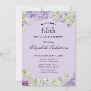 65th Birthday Invitation Elegant Purple Floral