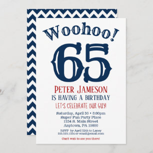 65th Birthday Invitation Mens Navy Blue