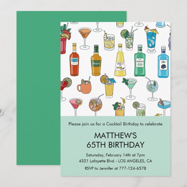 65th birthday invitations Cocktail Contemporary (Front/Back)
