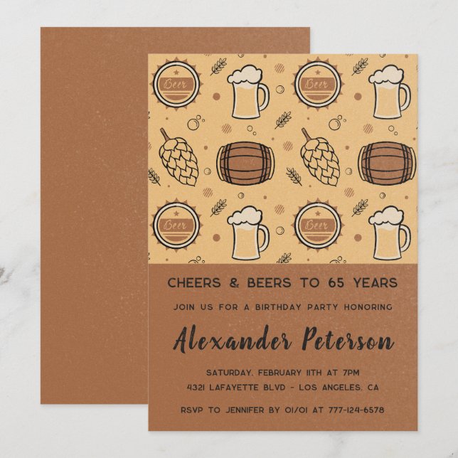 65th birthday invitations for him Beer Rustic Men  (Front/Back)
