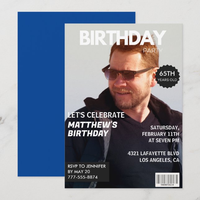 65th birthday invitations Men Him Magazine Cover (Front/Back)