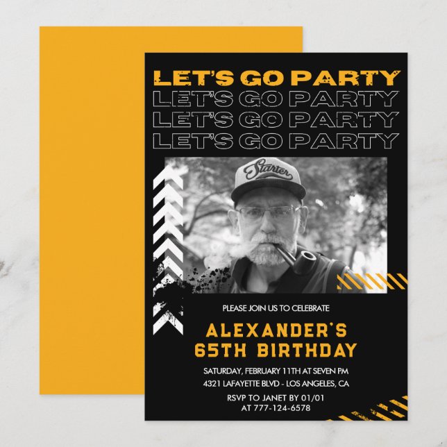 65th birthday invitations Men Photo Spray paint (Front/Back)