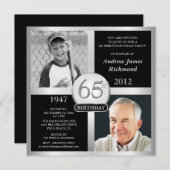 65th Birthday Invitations Then & Now Photos (Front/Back)