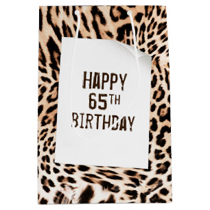 65th Birthday Leopard Fur Print Medium Gift Bag