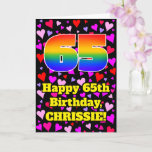 [ Thumbnail: 65th Birthday: Loving Hearts Pattern, Rainbow # 65 Card ]