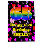 [ Thumbnail: 65th Birthday: Loving Hearts Pattern, Rainbow # 65 Gift Bag ]