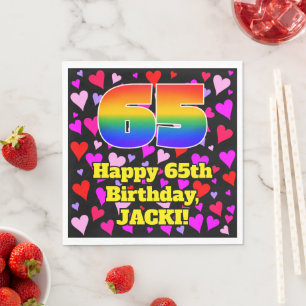 65th Birthday: Loving Hearts Pattern, Rainbow # 65 Napkins
