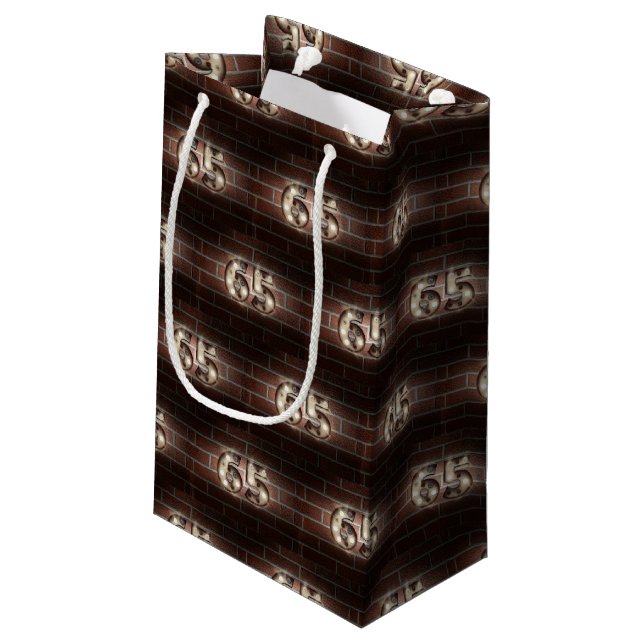 65th birthday-marque lights on brick small gift bag (Back Angled)
