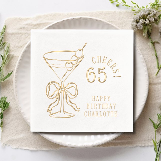 65th Birthday Martini Sixty-Fifth Personalized Foil Napkins (Creator Uploaded)