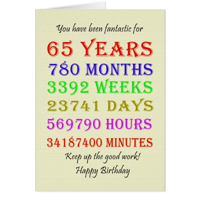 65th Birthday Milestones Cards (Front)